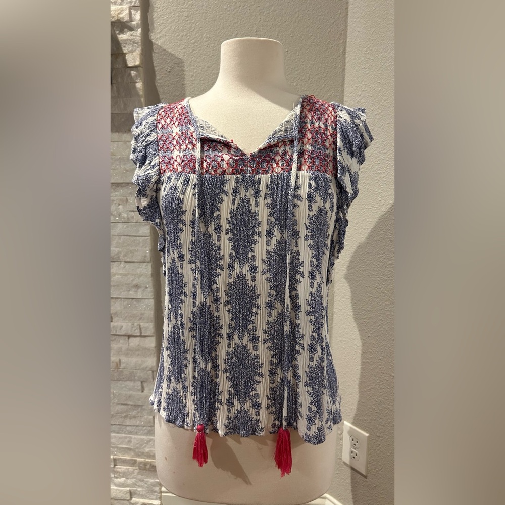 Anthropologie THML Blue and Red Boho Blouse